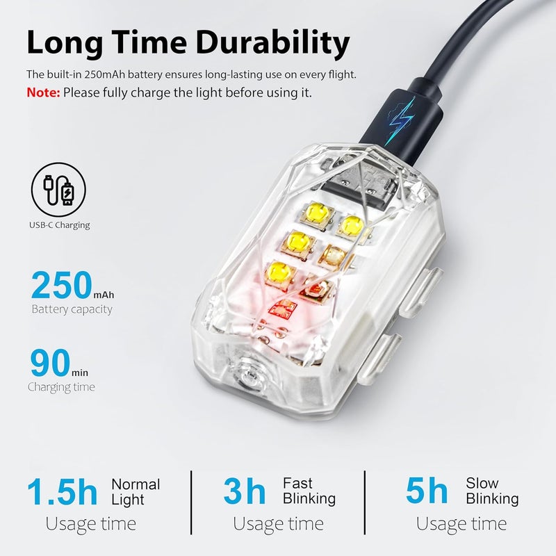 STARTRC Drone Strobe Light Anti Collision Night Flight, 3 Colors 5 Strobe Modes Drone Light for DJI Mini 5 pro/4 pro/3 Neo 2 Flip Air 3S Mini 4K Accessories(2 PCS) - Image 4